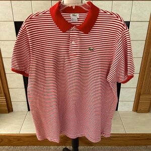 Lacoste Men’s Red/White Stripe Polo Tee, Men’s Sz 8 (3XL)